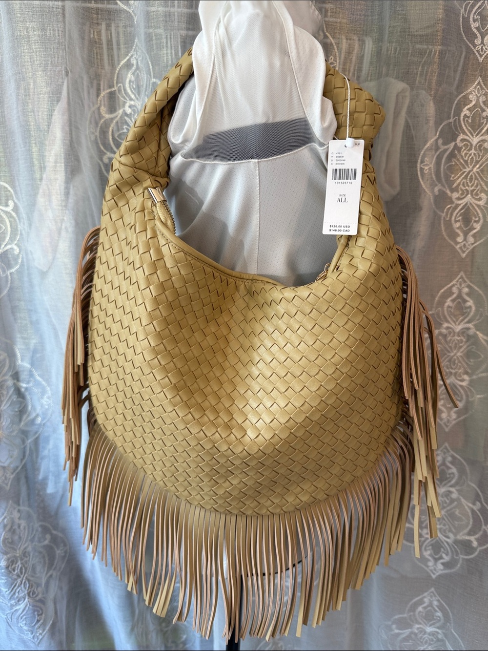 Meli Bianco Woven Fringe Shoulder Bag